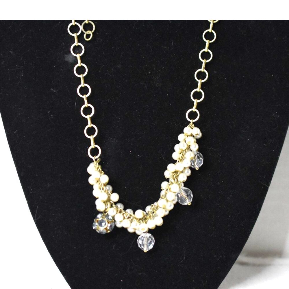 Banana Republic Faux Pearl Faceted Cluster Beaded  Gold Tone 24" Necklace